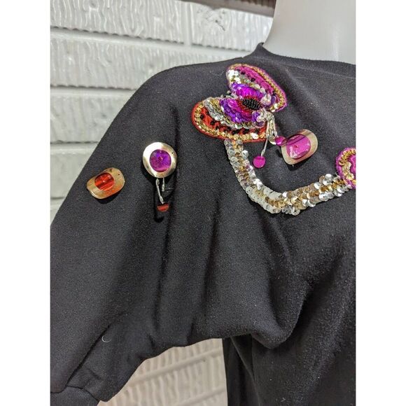 Victoria Harbor Women's Black Sequin Butterfly Pullover Crew Neck Shirt Small - Picture 6 of 7